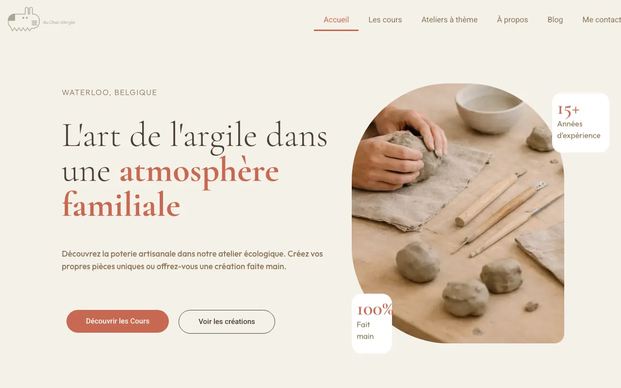 Site internet réalisé par Webysphere pour Au Chat d'Argile (atelier céramique)