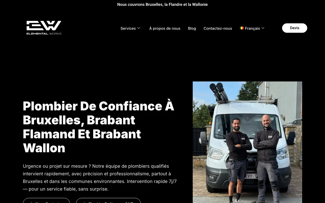Site internet réalisé par Webysphere pour Elemental Works (plomberie, chauffage)
