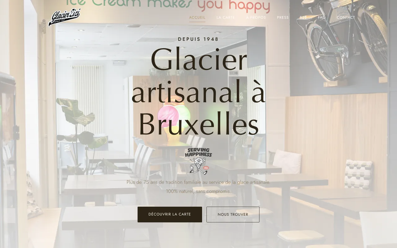 Site internet réalisé par Webysphere pour Glacier Zizi (glacier artisanal)
