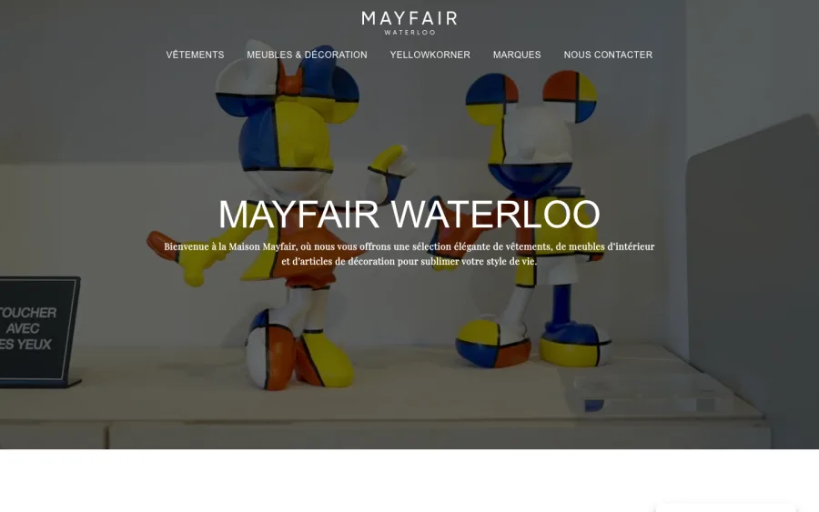 Site internet réalisé par Webysphere pour Mayfair Waterloo (mode et déco)