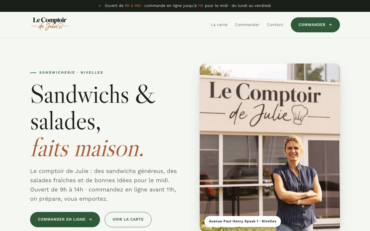 Site internet réalisé par Webysphere pour Le Comptoir de Julie (sandwicherie)