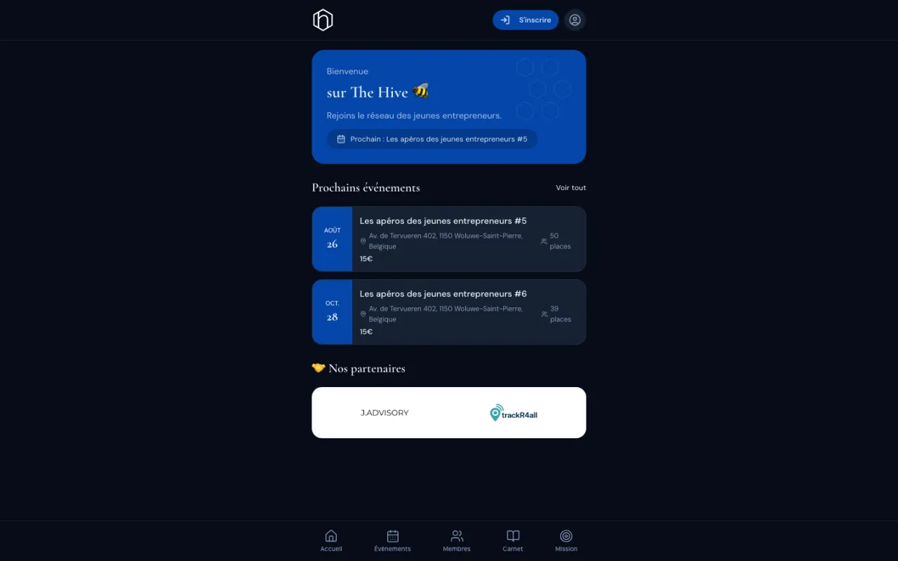 Site internet réalisé par Webysphere pour The Hive (application membres)