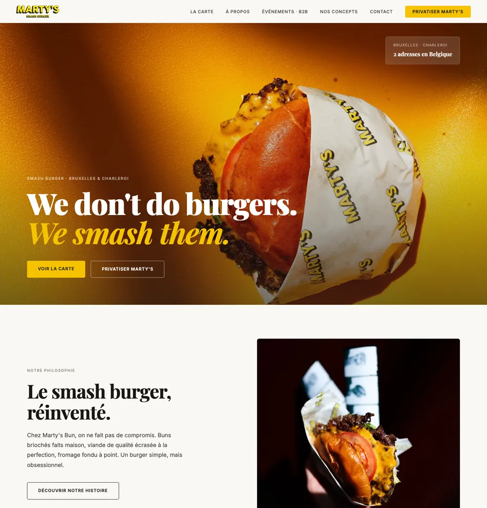 Le site Marty's Bun une fois en ligne